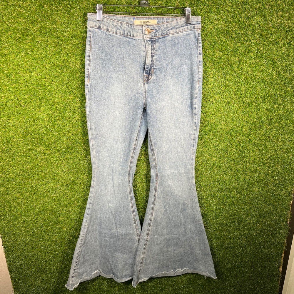 Rock & Roll Denim Bargain Button Bell Jeans Light Wash Flare 29x32